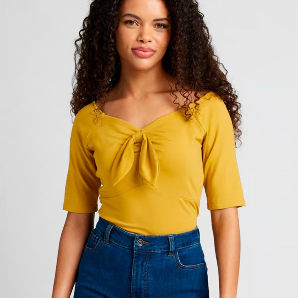Mustard Yellow Tie-Front Top NWOT